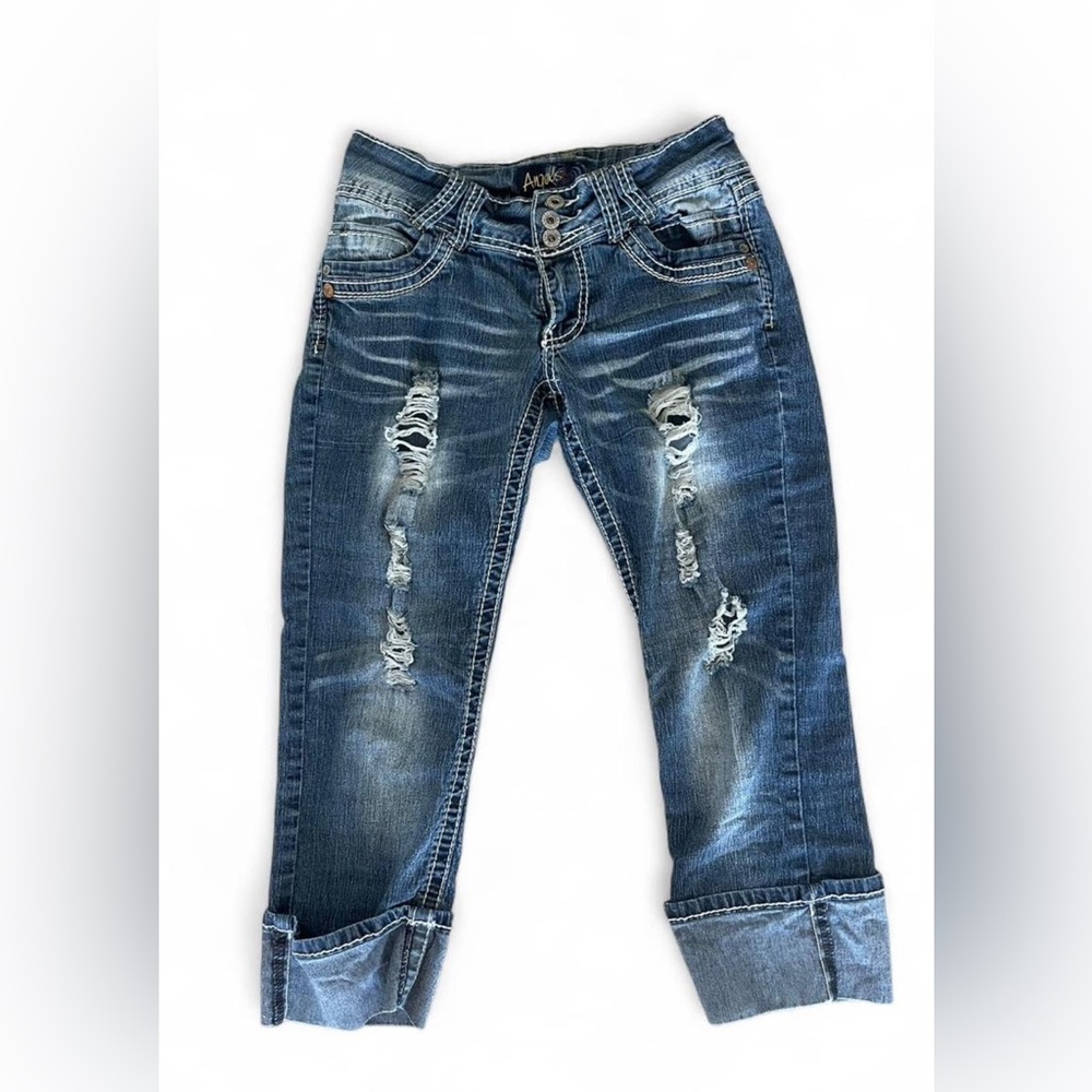 Women's Distressed Blue Jean Capris